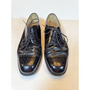 Size 9 EE Salvatore Ferragamo Black Wingtip Leather Lace Up Oxford Dress Shoes